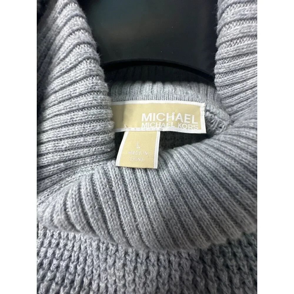 Michael Kors Womens Cable Knit Sweater Size L Gray Chunky Soft Cozy Fall Y2K